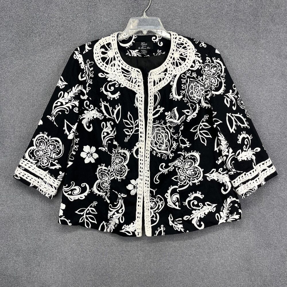 Trenz Woman‎ by Theresa Renz Jacket Womens 1X Black Floral Crochet Lace Trim